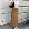 Saia de Camurça, Khaki Feminina Estilo Francês Cintura Alta Emagrecedora Reta Longa Saia Moda Outono 2026 Roupas Femininas