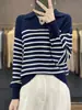 Manga de farol, Cuello camisero, Rayas, Doble capa de lana fina, Camisa versátil para mujer de primavera y otoño, Manga larga simple y elegante