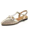 Sandalias Planas Retro Francesas para Mujer Verano Tejido de Malla Hueco Hebilla de Lazo Versátiles Zapatos para Viajar al Trabajo Mujer 527-13
