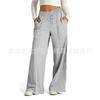 Comercio Electrónico Transfronterizo Amazon 2025 Pantalones Casuales de Pierna Ancha a la Moda para Mujer Europeas y Americanas de Color Sólido con Cordón para Cintura