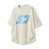 Camiseta Masculina de Algodão Puro com Estampa Color-Blocking de Manga Curta, Verão High Street Estilo Americano Camiseta Tendência de Marca Texturizada com Caimento Solto para Casais