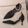 2026 Nuevas Sandalias de Tacón Delgado con Lazo y Falda de Lunares Perla Tacones Altos de Punta con Estilo de Lunares Ropa de Exterior para Mujer