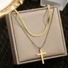 Collar Europeo y Americano Nuevo Gone Cross Multicapa de Acero de Titanio para Mujer Combinable Colgante de Alta Gama Accesorios para Suéter Mujer