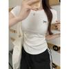 Camiseta de verano de manga corta con lazo bordado en los hombros, color blanco, plisada y cintura alta, para mujer.