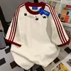 Camiseta de Algodón 100% Puro con Diseño de Marca de Moda, Cuello Redondo de Manga Corta con Tres Rayas para Mujer, Top Versátil de Verano Holgado Adelgazante Ins
