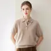 Konsaini 100% cachemira pura de manga corta para mujer otoño e invierno 2026 cuello camisero botón dorado camiseta de punto top tipo polo para ir al trabajo
