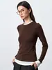 Suéter de Tricô Tencel Lã com Contraste Vintage para Outono/Inverno 2026 para Mulheres, Peça Básica de Nova Estilo
