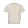 Camiseta Masculina de Tricô com Gola Henley de Manga Curta Verão Estilo Old Money Preguiçosa Meia Manga Camiseta Casual Esportiva Solta Retrô