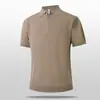 Polo de cremallera de lujo ligero con cuello de solapa, camiseta de manga corta para hombre, top de punto de seda helada ligero retro de verano de media manga