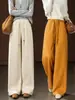Calça de Perna Reta Nova de Primavera e Outono Feminina Estilo Preguiçoso Cintura Alta Solta Emagrecedora Moda Versátil Caimento Casual Lã Calça de Perna Larga