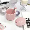 Caneca de leite-fufu para dropshipping com tampa e colher, caneca de café de cerâmica fofa de alto valor para meninas, adequada para casais e uso no escritório