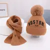 Chapéu Infantil Outono e Inverno Chapéu de Lã para Menino Conjunto de Duas Peças Cachecol Chapéu de Tricô Quente Engrossado para Menina Bebê Menino