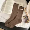 Meias de Lã Grossa para Mulheres, Novo Estilo Outono e Inverno, Meias de Lã de Cano Médio com Etiqueta de Tecido, Meias Slouch Color Sólida Japonesas da Moda