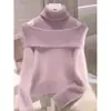 Nueva Colección Otoño/Invierno 2026: Top de Punto Asimétrico con Diseño Falso de Dos Piezas y Cuello Alto en Color Blanco Crudo para Mujer - Perfecto para Atuendos Elegantes
