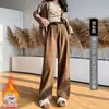 Pantalones de pana anchos para mujer, nuevo estilo otoño/invierno, de cintura alta, corte holgado, caída fluida, pantalones rectos casuales, adecuados para figuras petite, pantalones de traje relajados y elegantes