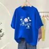 2026 Nuevo Verano Holgado Algodón Manga Corta Hombro Normal Talla Grande Estampado Top Adelgazante y Favorecedor Moda Tendencia Marca Camiseta