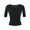 Camiseta Sexy Feminina Sweet and Spicy com Decote Coração e Manga Média, Nova Coleção Outono 2026, Top Slim Fit Emagrecedor com Ombros Retos