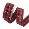 Cinta de Lino Falso a Cuadros con Borde de Copos de Nieve para Navidad Transfronteriza Accesorios de Moño para Fiesta Navideña Suministros Decorativos en Stock