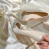 2025 Nuevos Zapatos de Tacón Alto con Punta Fina y Perla para Mujer, Zapatos de Boda para Dama de Honor con Diamantes de Imitación, Primavera/Otoño