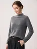 Suéter de punto para mujer 100% cachemira pura, nuevo estilo de otoño, calibre 12, cuello medio alto, diseño de dobladillo enrollado, color liso, capa base