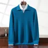 Suéter de punto para hombre con cuello de gaviota, manga larga, otoño e invierno, solapa, casual de negocios, color liso, suéter de cachemira