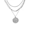 Cadena de clavícula de suéter apilada de tres capas de doble cara con cabeza de metal estilo europeo y americano, personalidad hip-hop Hiphop, cadena de cuello multicapa para mujer
