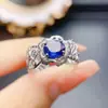 Anillo de Zafiro Natural Popular al por Mayor de Fábrica Plata S925 Incrustado con Piedra Principal 5*7 Fábrica de Joyería de Lujo Venta Directa