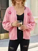 Suéter Cardigan Abrigo de Punto Dulce Tejido a Mano Floral Transfronterizo de Comercio Exterior para Mujer, Estilo Perezoso Casual Holgado con Diseño Floral Tejido a Mano