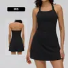 Vestido Esportivo Transpassado com Bojo, Vestido de Tênis Sexy Sem Alças com Bolsos Laterais, Shorts de Yoga Anti-Exposição