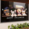 Adesivo de porta de cachorro para Halloween em estilo cartoon, decoração de vitrine, adesivo eletrostático para parede de vidro, adesivo eletrostático atmosférico