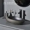 Lavabo de Encimera Artístico para Uso Doméstico, Lavabo de Cerámica, Lavabo Vintage para Patio, Balcón, Lavabo de Baño