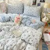 Juego de Cuatro Piezas de Algodón Lavado Grado Materno e Infantil, Estilo Ins Fresco Gasa de Doble Capa Algodón Puro Dibujos Animados Juego de Tres Piezas para Cama