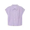 Roupas Femininas Estilo Europeu e Americano Uc&Z Verão 2026 Nova Camisa Casual Versátil Curta Listrada Rosa 6009571