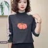 Tendencia de TikTok 2025 Otoño e Invierno Camiseta Base de Forro Polar Doble Cara con Base de Pedrería Engrosada Moda Cálida Versátil Top