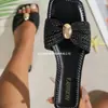 Sandalias planas tejidas de comercio exterior transfronterizo europeo y americano, chanclas para mujer, uso casual informal, colores lisos europeos y americanos, venta al por mayor, tallas grandes