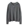 Cárdigan de punto grueso con capucha para mujer, estilo deportivo, color liso simple, holgado, casual, juvenil, Otoño/Invierno 2026