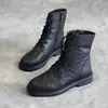 Botas Negras Estilo Martin para Mujer 2020 Otoño e Invierno Nuevas Versátiles Planas con Cordones Botines Cortos Casuales Moda Estilo Británico Botas Individuales Modernas