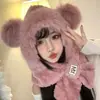 Nuevo gorro de invierno para mujer, bufanda linda de felpa, calentador de cuello integrado grueso, gorro de felpa para ciclismo, gorro cálido con protección para los oídos