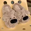 Lindas pantuflas de algodón de peluche de alpaca de dibujos animados para mujer, de invierno, punta cerrada, forradas de felpa, cálidas, cómodas y acogedoras para usar en casa