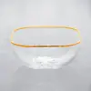 Tigela de vidro Sijin com borda dourada e padrão de martelo, tigela doméstica para salada de frutas e vegetais, tigela quadrada de cristal japonês