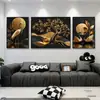 Sofá da Sala Parede Preto Dourado Paisagem Lua Cheia Flor Magnólia Pintura Decorativa Pendurada Liga de Alumínio Filme de Cristal E-commerce Transfronteiriço Fornecimento