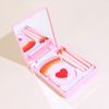 Conjunto de 4 Pincéis de Maquiagem em Formato de Coração com Estojo Espelhado, Mini Conjunto Portátil de Pincéis de Maquiagem, Pincel para Blush, Pincel para Pó Solto, Pincel de Esfumar