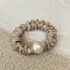 Estilo Coreano High-End Corda de Cabelo de Cetim Pérola Cor Pura 2025 Novo Estilo Corda de Cabelo Elástico Alto Faixa de Cabelo Estojo de Couro Elegante