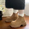 26 Novos Botins Chelsea Retrô para Mulheres, Botas Curtas de Solado Grosso Estilo Europeu e Americano, Moda que Aumenta a Altura, Botas Martin Versáteis Estilo Britânico 7cm