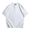 Camisa Polo de Verano para Hombre, Estilo Retro Americano, Cuello Henley, Manga Corta, Camiseta de Algodón Puro Pesado, Corte Holgado, Top de Color Sólido