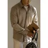 Camisa de Lã Quente com Gola Lapela e Zíper Estilo Old Money para Homens Outono 2026 Nova Camisa Casual Espessa Leve para Negócios
