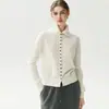 Cardigan de Caxemira Estilo Old Money para Mulheres, Suéter de Tricô de Gola Alta Outono/Inverno, Pulôver, Fechamento com Botões, Top Quente, Camada Base
