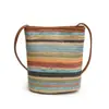 Bolsa para Teléfono Móvil para Mujer 2025 Nueva Moda Versátil Colorida Bolso Cubo Tejido Bolso de Hombro Cruzado de Paja para Vacaciones en la Playa