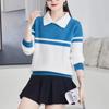 Casaco listrado de malha para mulheres outono e inverno listrado glutinoso macio idade reduzindo a idade colar de boneca curto loose chic top para mulheres