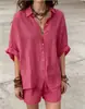 Traje casual transfronterizo camisa de verano holgada pantalones cortos nuevo color sólido abotonado 2026 moda femenina de comercio exterior europeo y americano